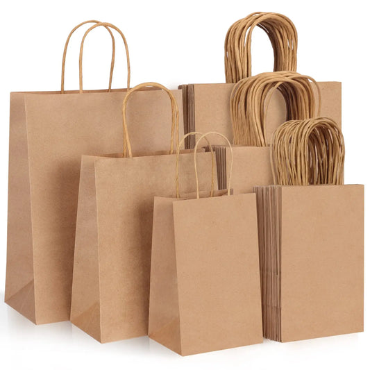 10/20 unidades – Sacolas de Papel Kraft Marrom com Alças, Atacado
